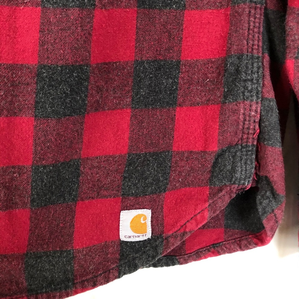 Carhartt small red black plaid flannel button up - Picture 5 of 6